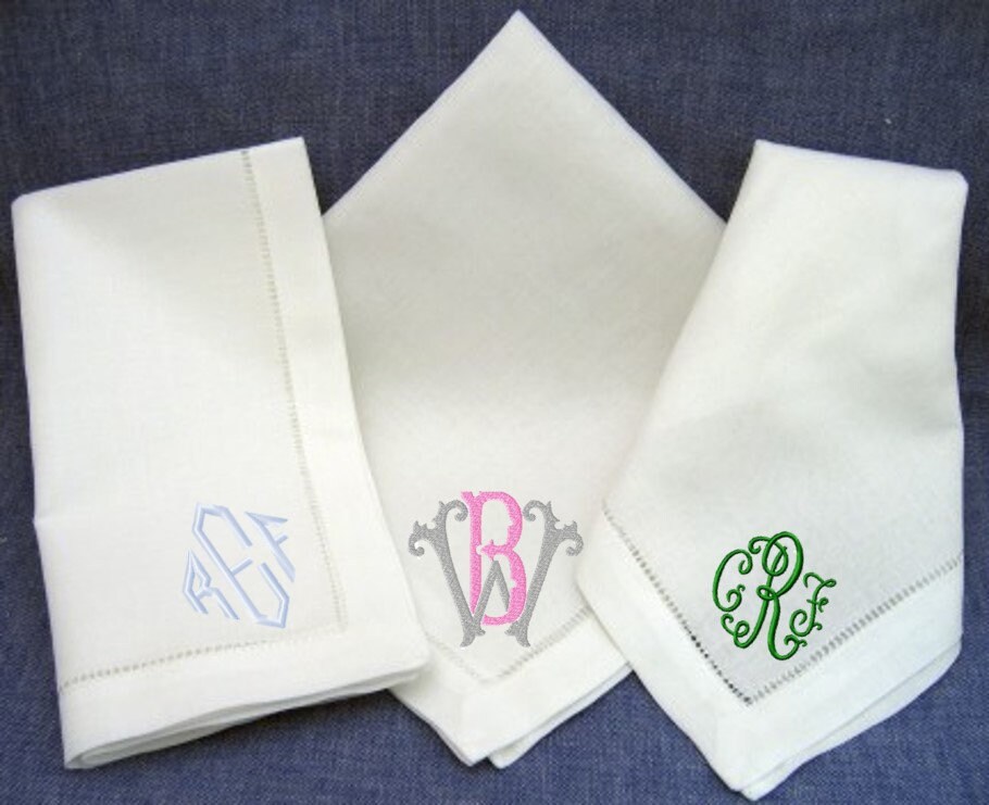 Linen Monogrammed Hemstitch Napkin Each Linen Monogrammed Hemstitch Napkin Each
