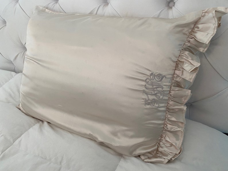 Monogrammed Silk Silky Monogram Ruffle Pillowcase Bedding Etsy