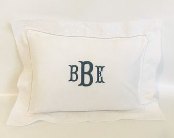Monogrammed Baby Pillow Nursery Pink Blue White Shower Gift Boudoir Dots