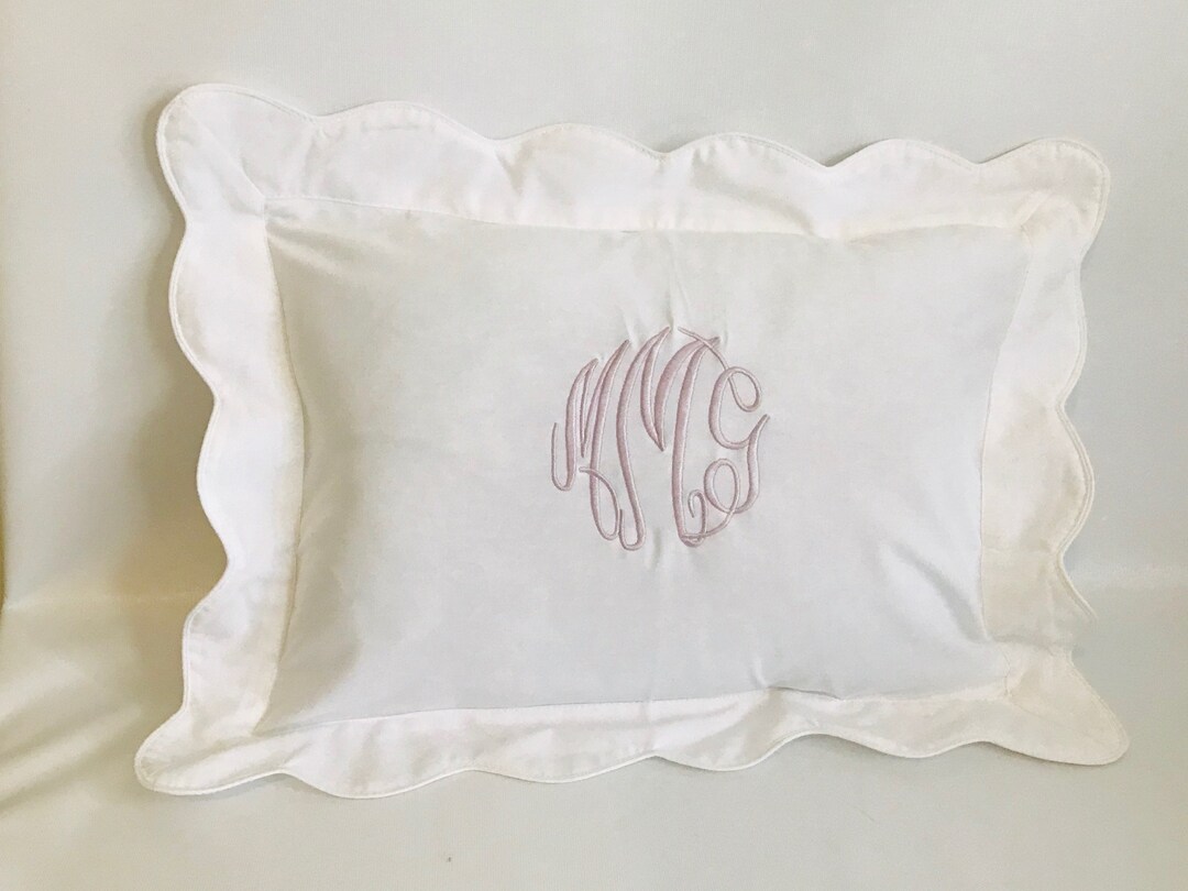 Monogrammed Baby Pillow Nursery Pink Blue White Shower Gift Scallop Boudoir Etsy