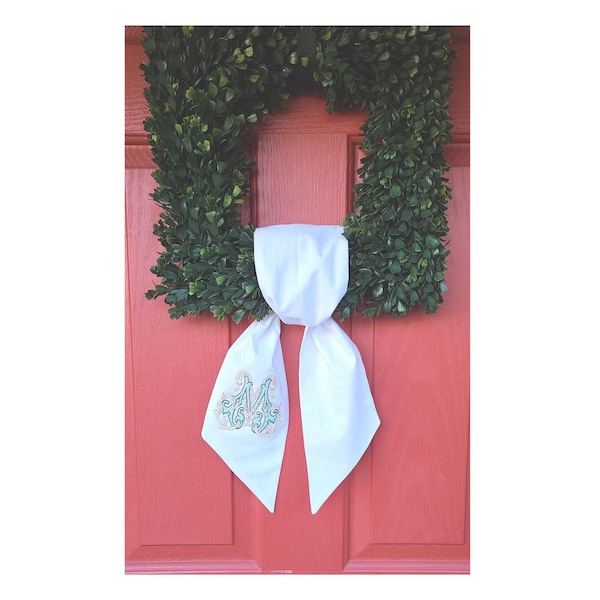 Monogrammed Wreath Linen Sash Ribbon Door Bow
