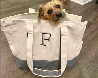 Monogrammed Pet Carrier Tote Canvas Bag Dog Cat Bag Crate