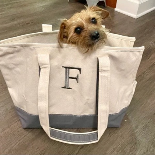 Monogrammed Pet Carrier Tote Canvas Bag Dog Cat Bag Crate