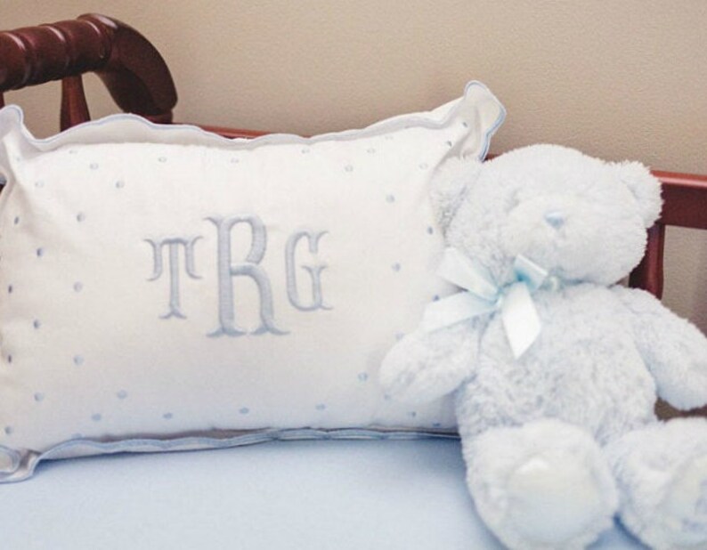 Monogrammed Baby Pillow Crib Nursery Pink Blue White Shower Etsy