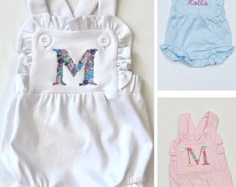 Monogrammed Girls Sunsuit Bubble Infant Monogram Baby Sleeveless Knit