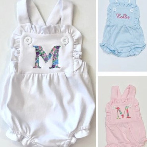 Monogrammed Girls Sunsuit Bubble Infant Monogram Baby Sleeveless Knit