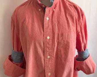 Soft Pink Nantucket Red Ruffle Collar Oxford Shirt | Upcycled Women’s M