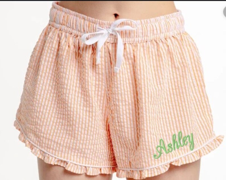 Monogrammed Seersucker Ladies PJ Ruffle Sleep Shorts pajamas | Etsy