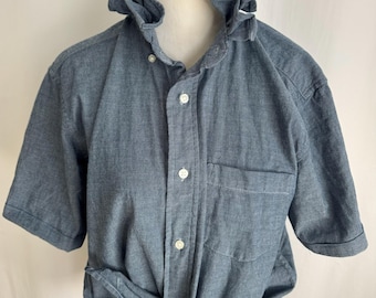Upcycled Lightweight Chambray Ruffle Collar Shirt – Size M