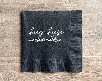 Cheers, Cheese & Charcuterie | Black Wine Party Cocktail Napkin