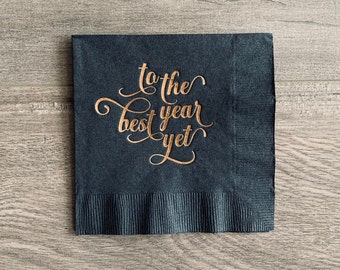 Vers la meilleure année à ce jour | Serviette de table pour le Nouvel An | Serviette cocktail anniversaire