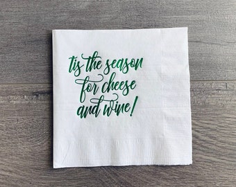 C'est la saison du fromage et du vin | Serviette cocktail Noël