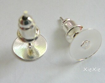 12x8 mm Klebeplatte 8 mm - Silberfarben Ohrstecker mit Ohrstopper 50 Stk