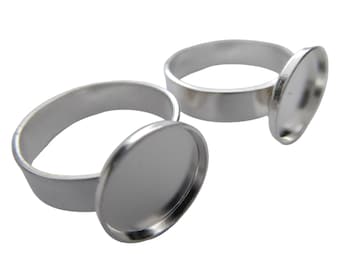 2 Stück 925 Sterling Silber Ring Rohling mit 12mm Fassung Ringgrösse verstellbar