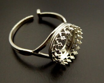 925 Sterling Silber Ring Rohling - Verstellbare Ringbasis Mit Lünette