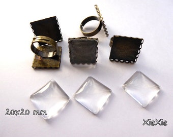 5 Stk. Ringrohlinge 20x20mm mit Cabochons