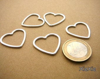 10Stk. Verbinder Herz 24mm silberfarben