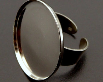 2 Stk. 925 Sterling Silber Ring Rohling mit 25mm Fassung für hinten flache Cabochons