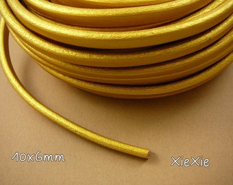 1m Regaliz Lederband 10x6mm gold