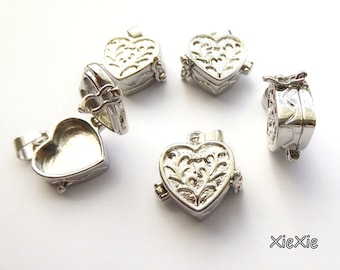 3Stk.Mini Herz Medallion antik silberfarben