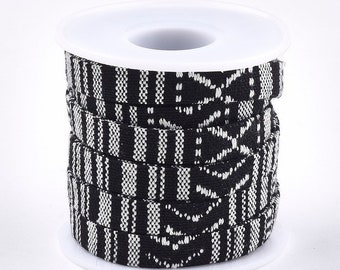 5m Baumwoll Band  Boho Ethnic 10mm breit schwarz weiß zur Herstellung von Armband Halsband oder Fußbändern