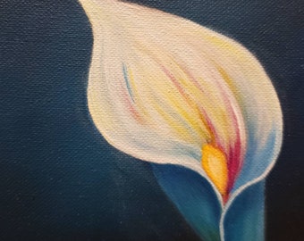 Calla lys fleur peinture acrylique sur toile, 6x6 dans