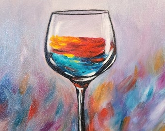 Peinture abstraite de l'océan du vin, bar art, sur toile tendue, 8 x 10 pouces