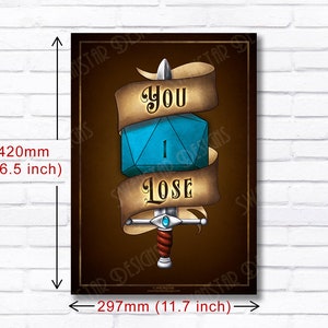 YOU LOSE Poster inspired by Dungeons and Dragons - When you roll a natural 1 (A3 size)