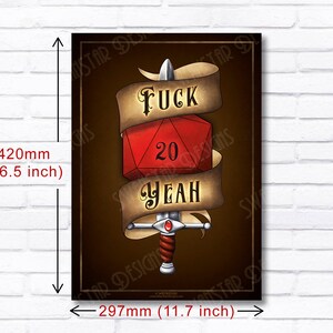F*CK YEAH Poster inspired by Dungeons and Dragons - When you roll a natural 20 - CRITICAL hit! (A3 size)