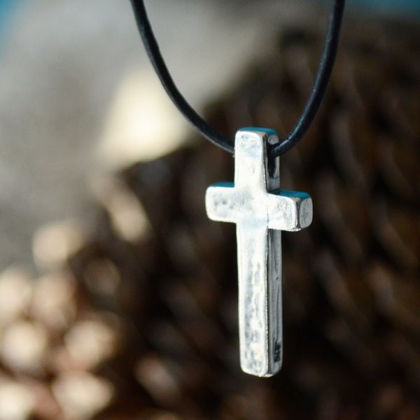 Confirmation Cross for Boys - "I Believe Cross" Sterling Silver Necklace on Leather Cord - Gifts for Guys - Customizable - Graduation