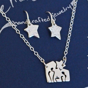 O Holy Night Nativity Set (Necklace and Earrings) in Sterling Silver - Christmas Jewelry