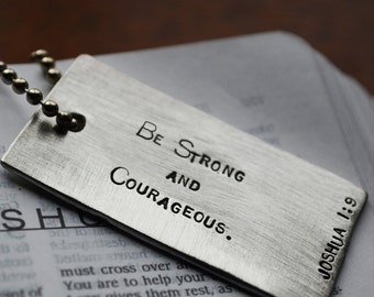 Graduation Gift, Joshua 1:9 - &quot;Be Strong and Courageous&quot; Key Chain and Necklace, Confirmation, Customizable, Bible Verse Jewelry, Baptism