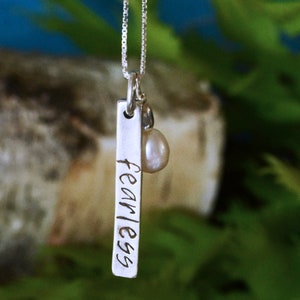 Fearless Silver Bar Necklace, Graduation, Cancer Survivor Jewelry, Women Empowerment Jewelry, Fearless Jewelry, Gift for Her, Girlfriend