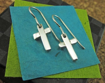 Handmade Sterling Silver Cross Earrings - Handcrafted Christian Jewelry - Minimalist Cross Earrings - Confirmation