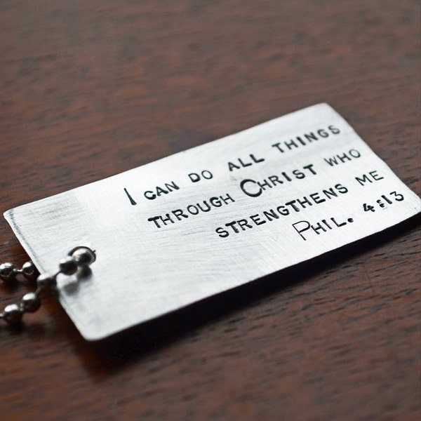 Confirmation - Philippians 4:13 I Can Do All Things Dog Tag - Graduation Gifts - Gifts for Boys - Bible Verse Key Chain and Jewelry, Baptism