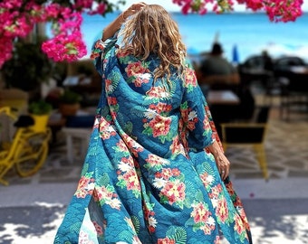 Midnight Lily - Floral  Kimono ~Dressing Gown ~ Organic Bamboo Lightweight Robe ~ Perfect Gift