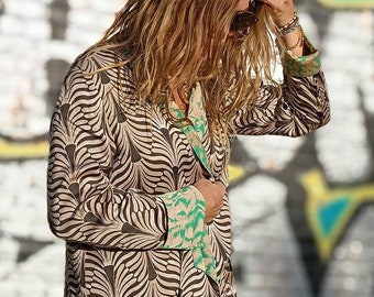 Oversized Blazer Style Silk Jacket Women Printed Boho Outfit /Reversible