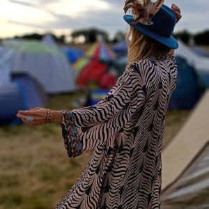 Organic Bamboo Silk Tribal Print Maxi Kimono Duster | Bohemian Festival Beach Cover-up