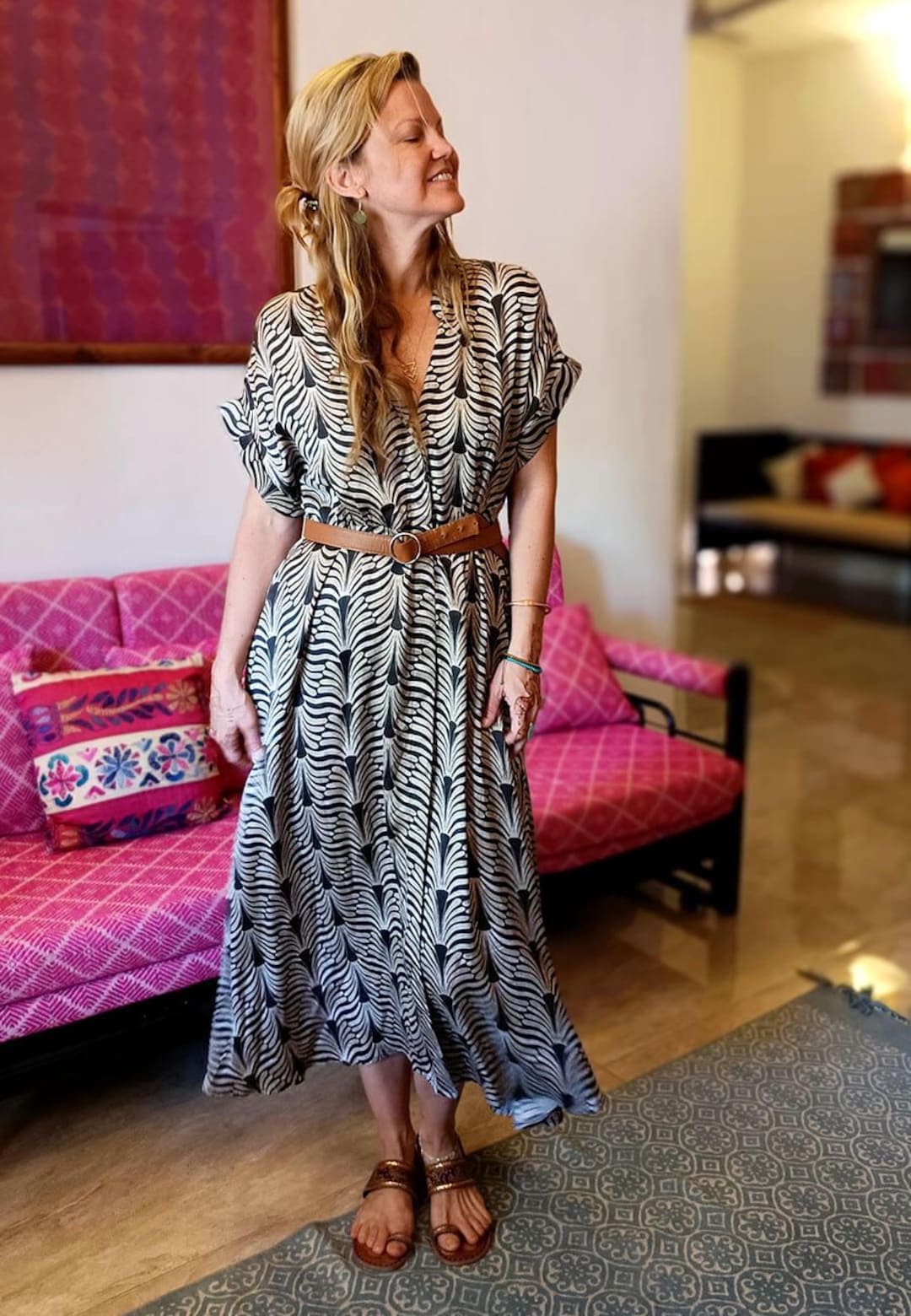 silk zebra dress MissPap Women's Zebra Printed Satin Bias Maxi Dress