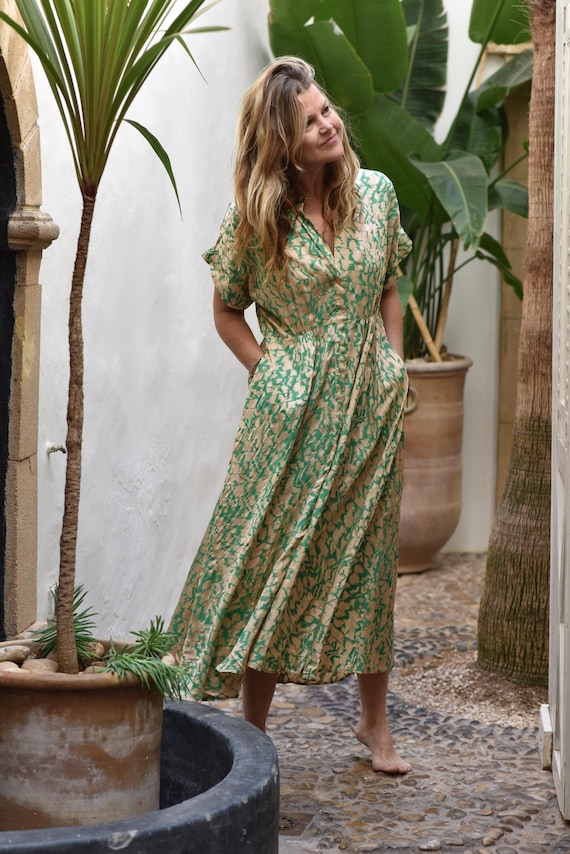 bamboo silk dress Bamboo pattern Qipao, Chinese dress, Bamboo patternCheongsam 3XL / Green