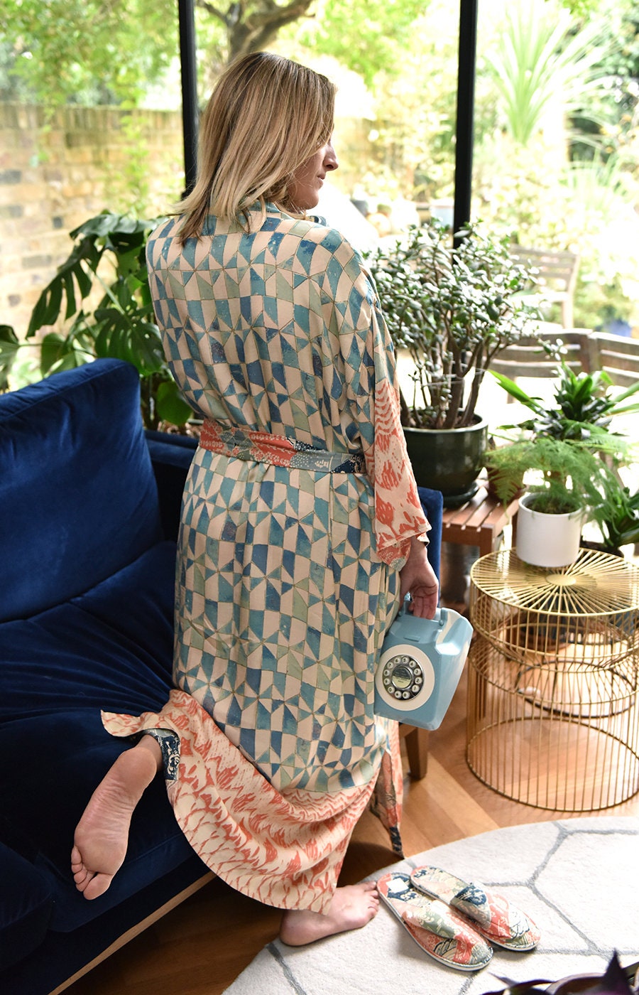 Geometric Kimono Robe ~ Vintage Style Maxi Kimono ~ Boho