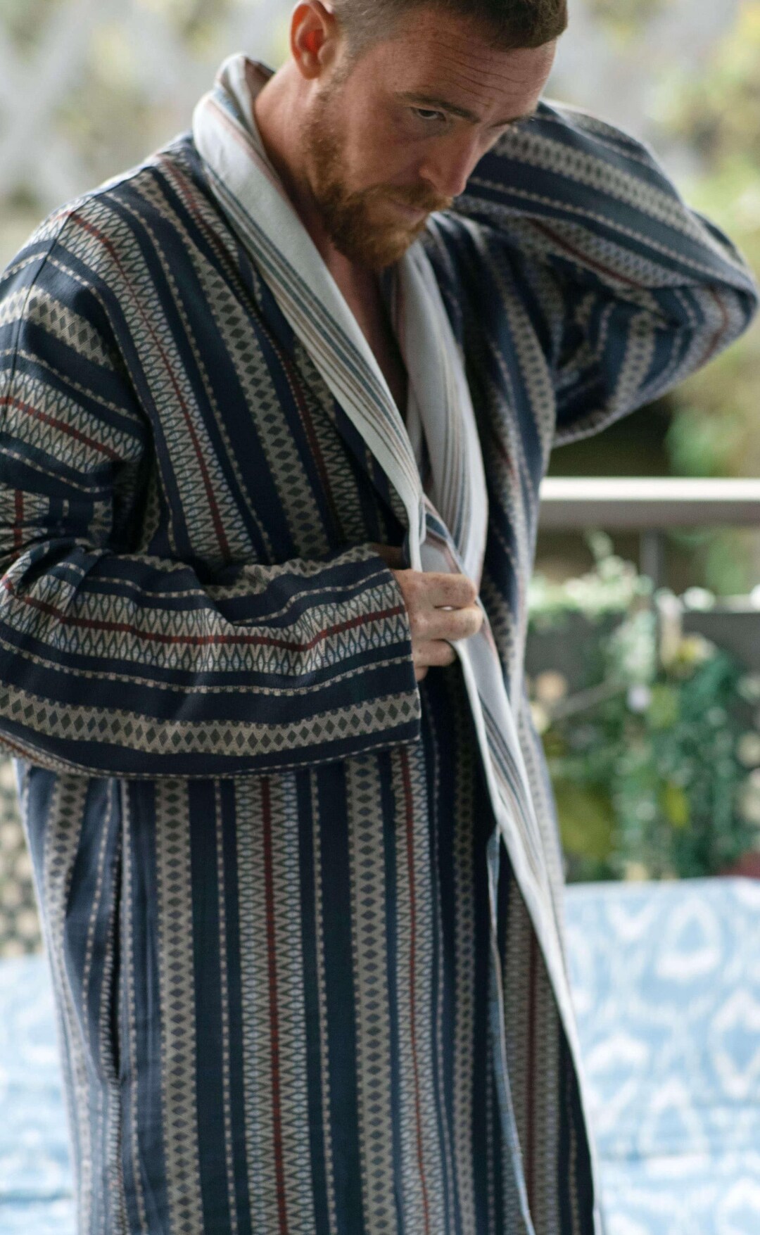 Male Robe With Pattern Mens Organic Cotton Kimono Style Robe ~ Striped Bathrobe Man ...
