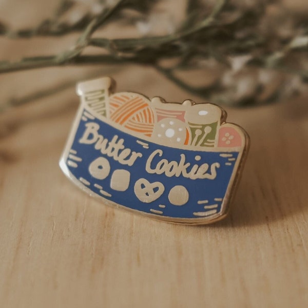 Butter Cookie Sewing Kit Enamel Pin | Hard Enamel, Lapel Pin, Flair, Sewing Pin, Butter Cookie Pin, Sewing Gifts, Quilter Gifts