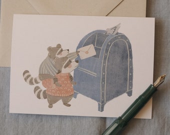 Raccoon Snail Mail Greeting Card | Snail Mail Card, Thinking of You Card, Blank Cards, Cozy Card, Hygge Card, Cute Greeting Card