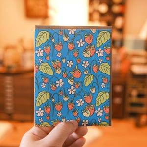 Erdbeer Muster Grußkarte | Snail Mail Karte, Thinking of You Karte, leere Karten, gemütliche Karte, süße Grußkarte, alltägliche Karte