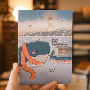Observation des baleines en hiver (UNE) impression d'art carte postale 5 x 7, courrier postal, carte postale illustrée, ensemble de papeterie