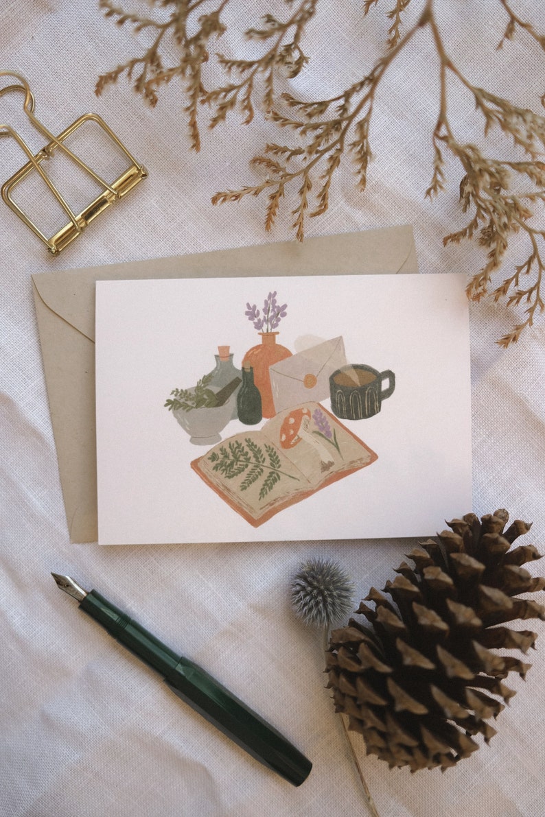 Herbalist Greeting Card Snail Mail Card, Thinking of You Card, Blank Cards, Cozy Card, Hygge Card, Apothecary Card, Cute Greeting Card image 1