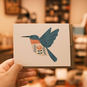 Kolibri Grußkarte | Snail Mail Karte, Thinking of You Karte, leere Karten, gemütliche Karte, Hygge-Karte, süße Grußkarte