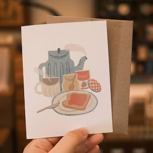 Erdbeermarmelade und Tee-Gruß-Karte | Snail Mail Karte, Thinking of You Karte, leere Karten, gemütliche Karte, süße Grußkarte, alltägliche Karte