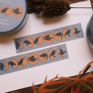 Krähe und Mond Washi Tape | Japanisches Tape 15 mm, Japanisches Klebeband, Klebeband für Tagebuch, Collage, Masking Tape, Schneckenpost, Dekoratives Klebeband